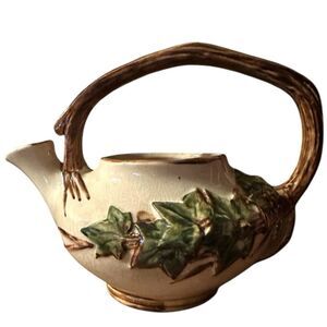 Vintage Mccoy Green and Brown Ceramic Teapot for Kitchen